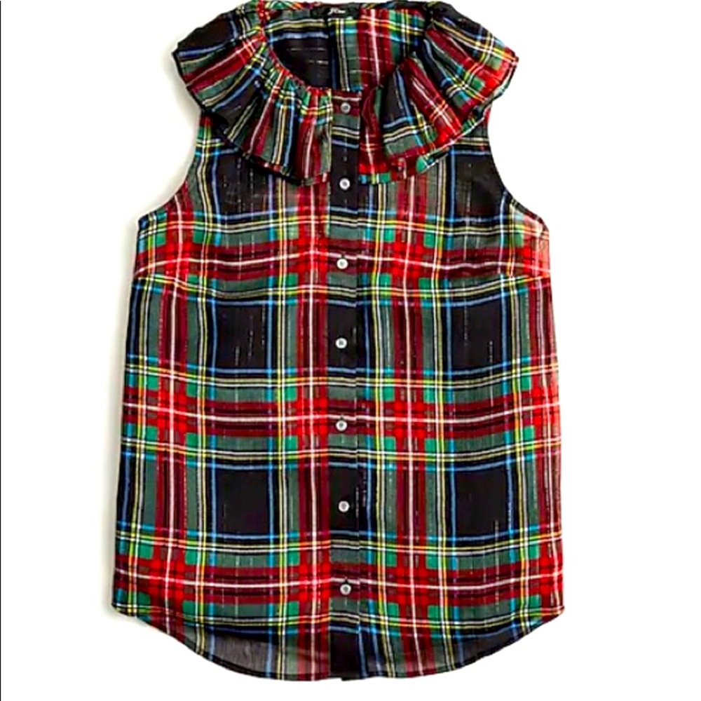 J. Crew Red and Blue Plaid Ruffle Blouse